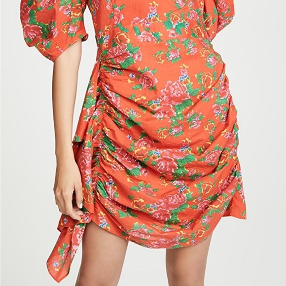 NWOT RHODE Pia Resort Red Floral Puff-Sleeve Ruched Mini Dress Size XS - Picture 4 of 16